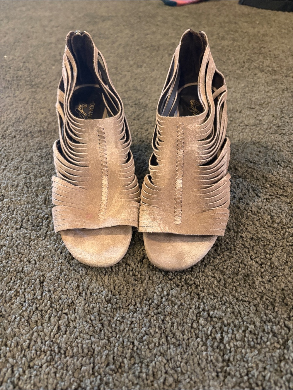 Donald J. Pliner Tan Suede Strappy Open-Toe Heels